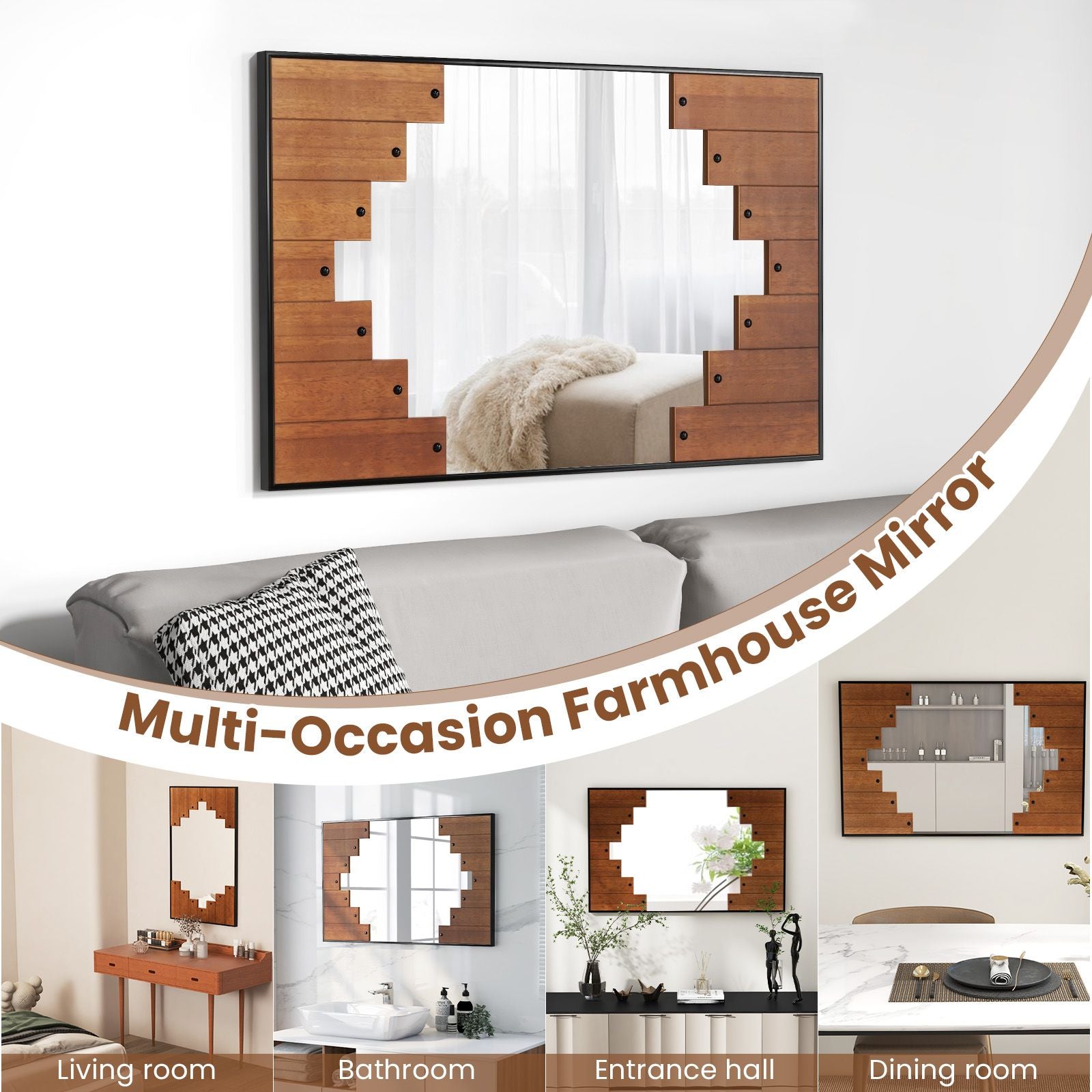 Decorative Rectangle Wall Mirror with Piano Key-Shaped Frame