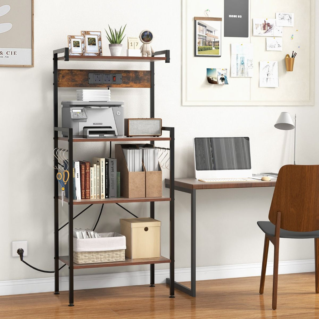 4-Tier Kitchen Bakers Rack with Power Outlet and 8 S-Hooks