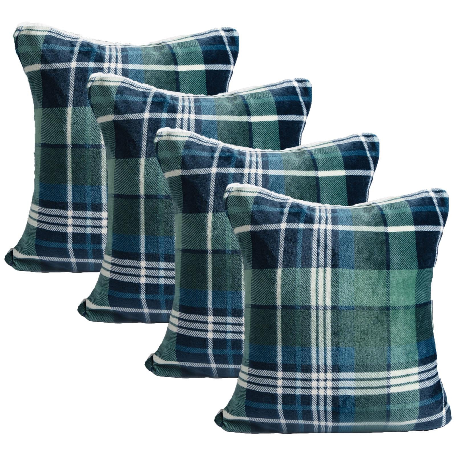OHS Check Cushion Covers 2 Pack Flannel Fleece Square Pillowcases