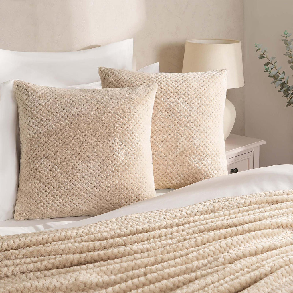 Brentfords Waffle Cushion Covers Popcorn Fleece Set of 2 Pack Sofa - 18" X 18