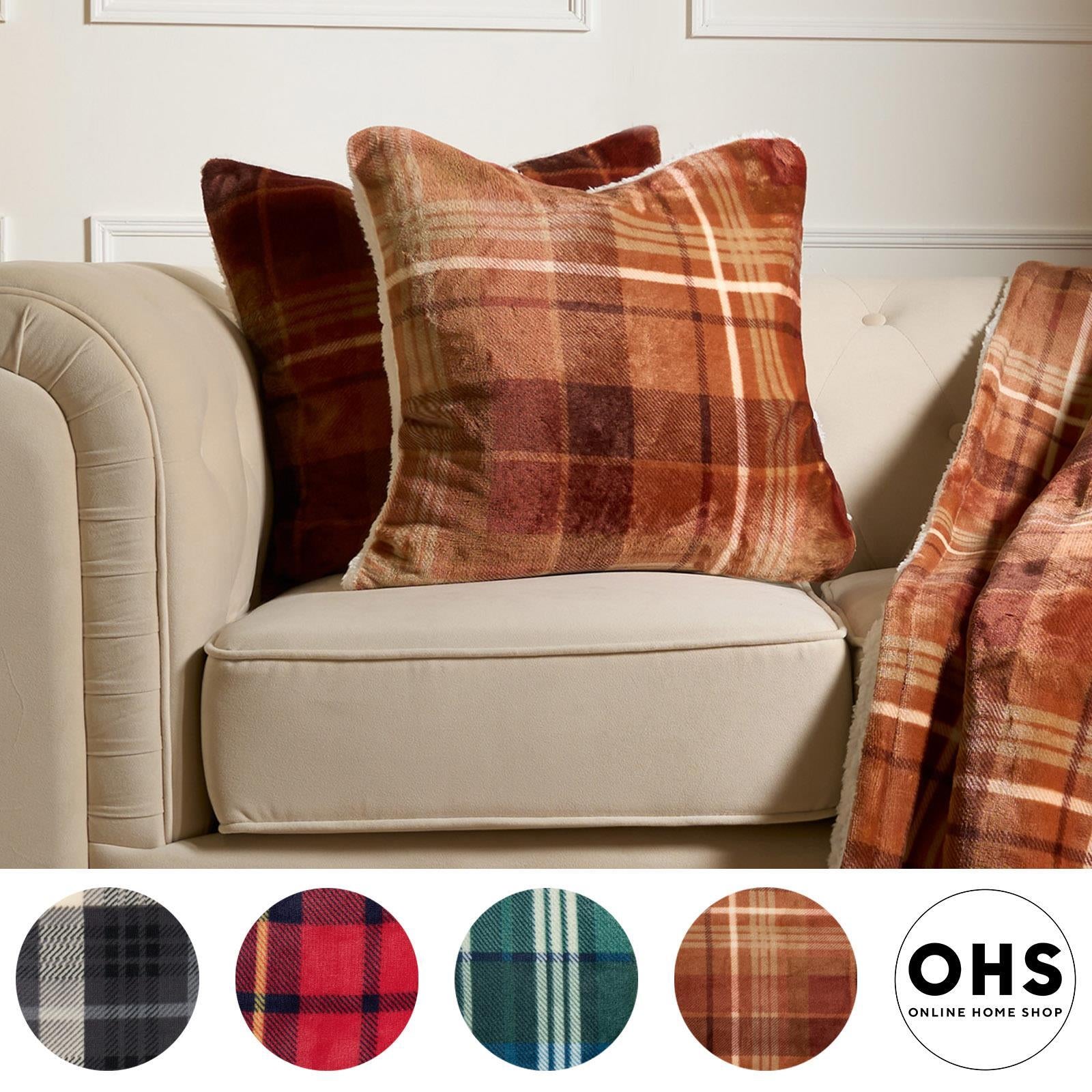 OHS Check Cushion Covers 2 Pack Flannel Fleece Square Pillowcases