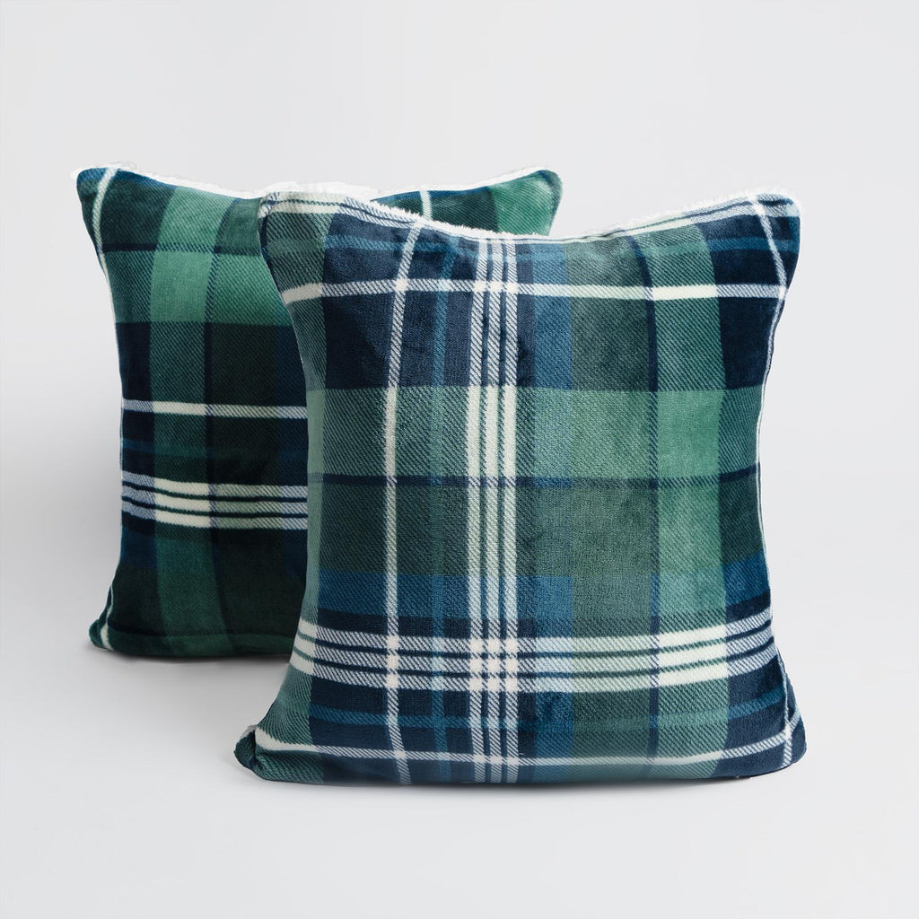 OHS Check Cushion Covers 2 Pack Flannel Fleece Square Pillowcases