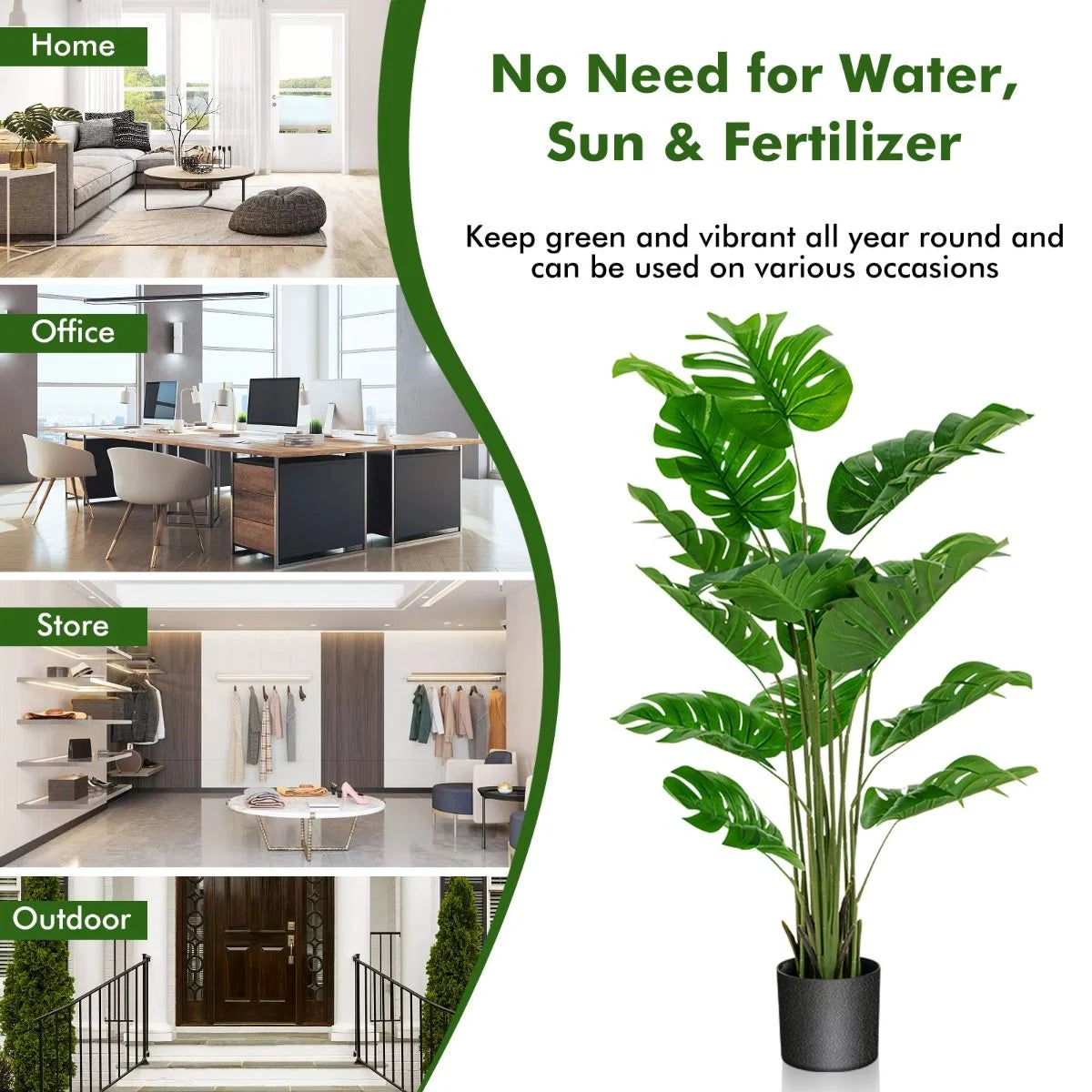 1.2/1.5 Meter Artificial Monstera Plants for Indoor Decoration
