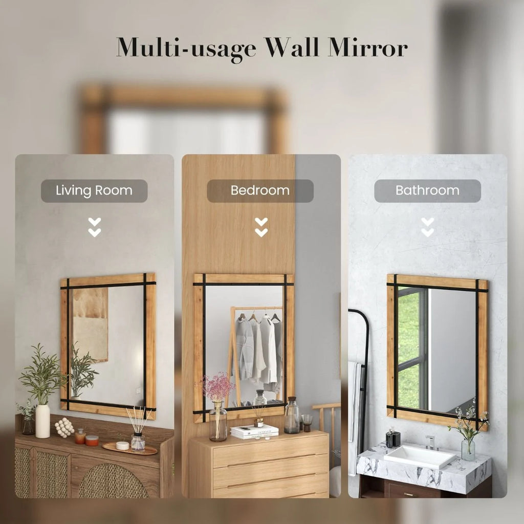 Decorative Wall Mirror with Fir Wood Frame and Farmhouse Finish