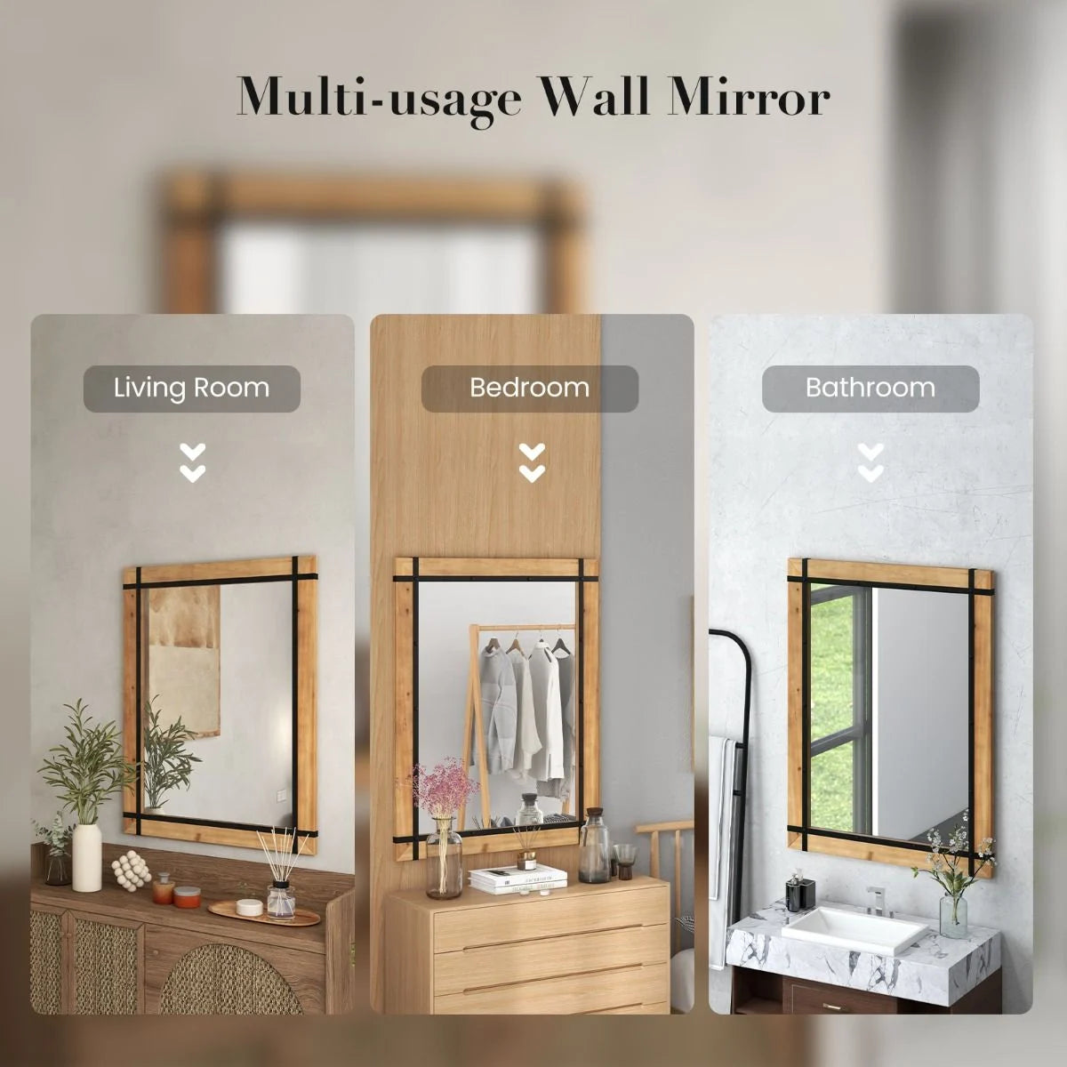 Decorative Wall Mirror with Fir Wood Frame and Farmhouse Finish