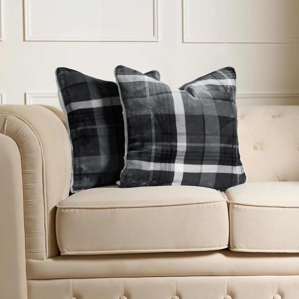 OHS Check Cushion Covers 2 Pack Flannel Fleece Square Pillowcases