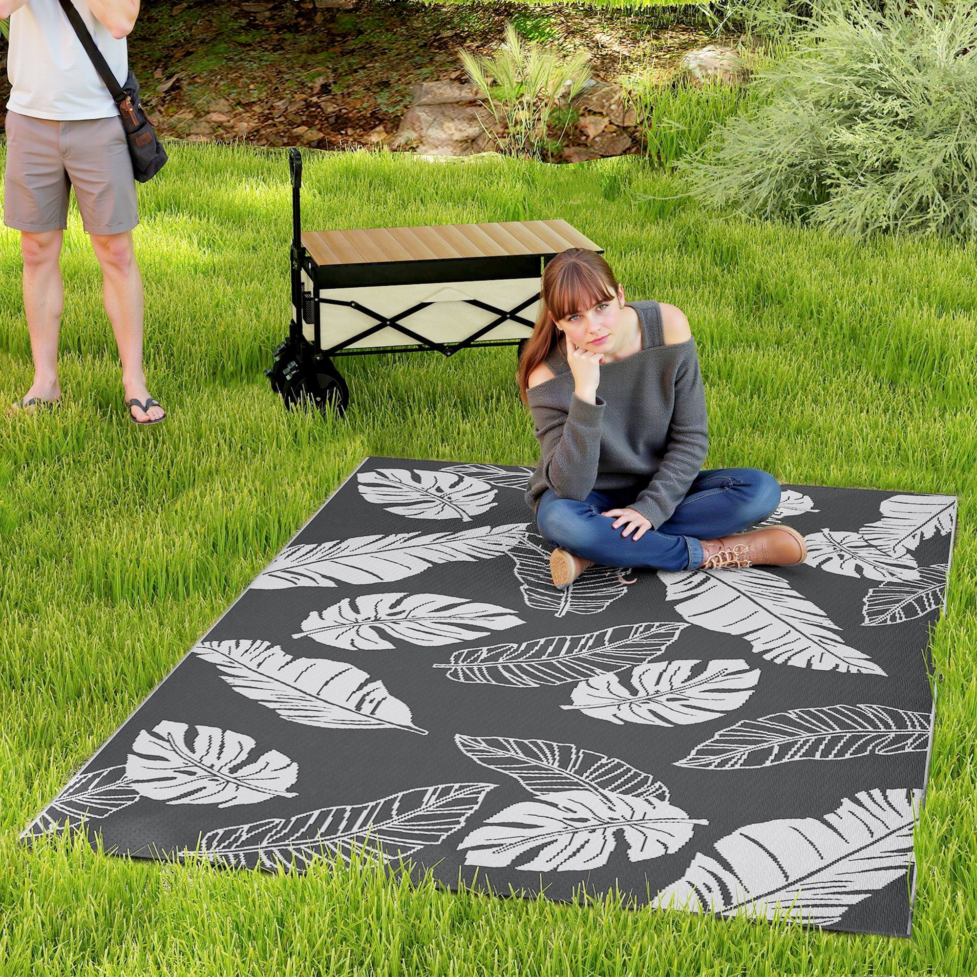 Reversible Outdoor Rug W/ Carry Bag for RV Camping Beach