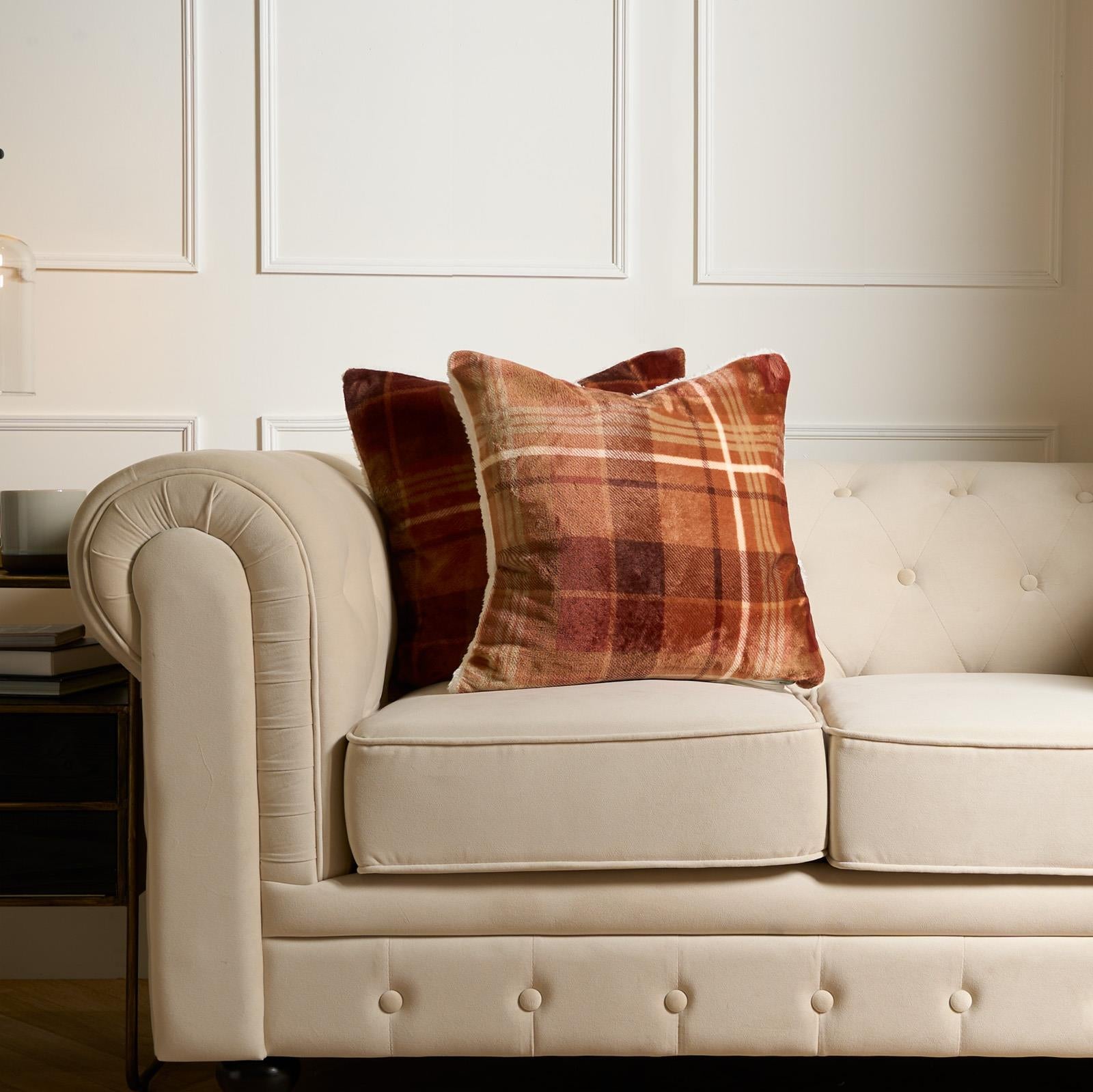 OHS Check Cushion Covers 2 Pack Flannel Fleece Square Pillowcases