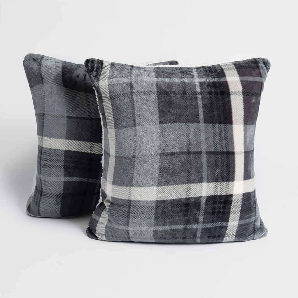 OHS Check Cushion Covers 2 Pack Flannel Fleece Square Pillowcases