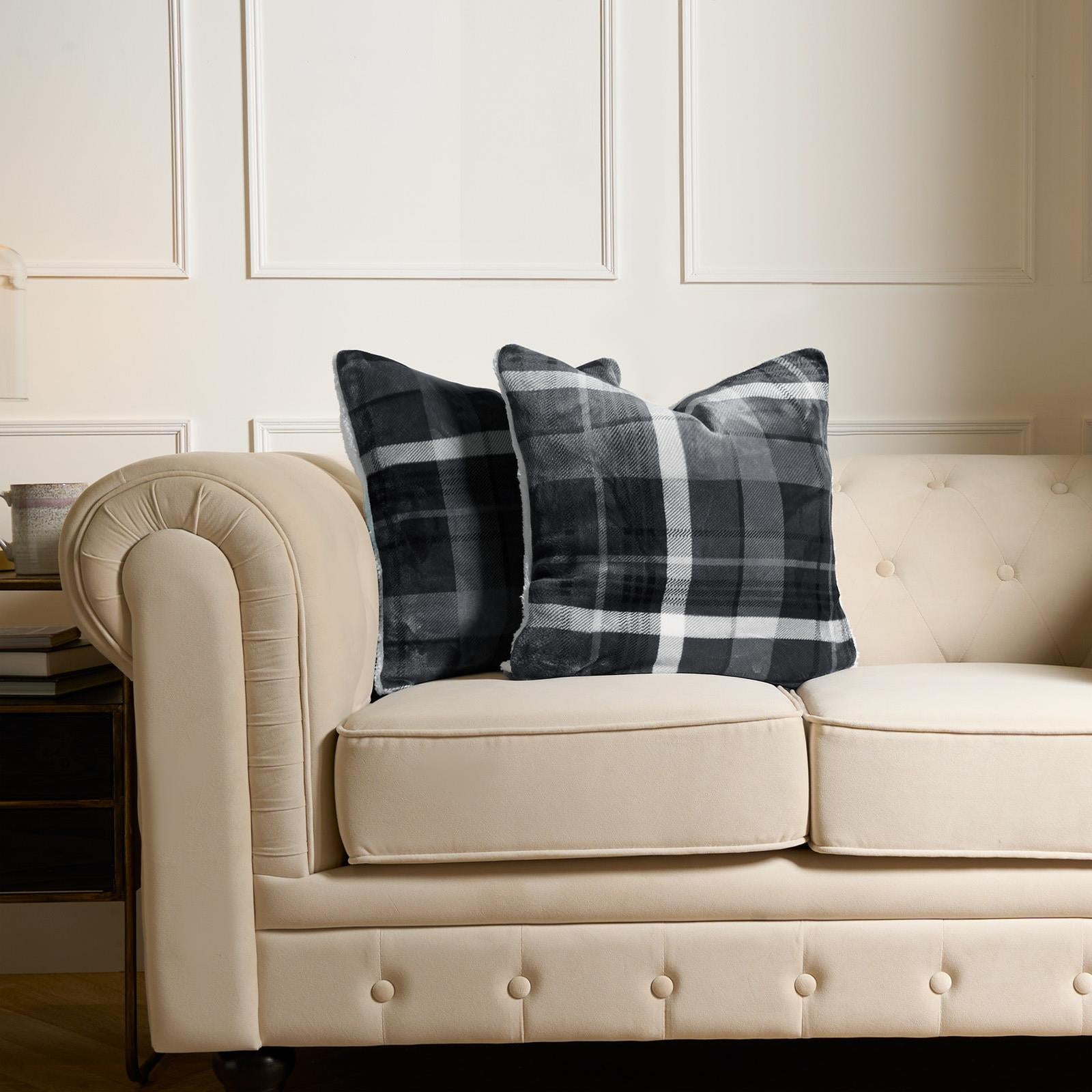 OHS Check Cushion Covers 2 Pack Flannel Fleece Square Pillowcases