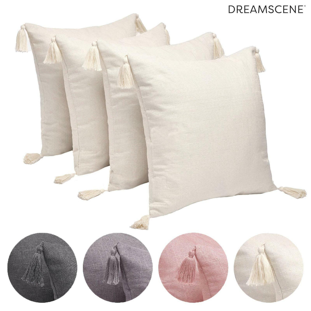 Dreamscene Tassel Pack of 4 X Cushion Covers Square Texture Weave Sofa 18" X 18