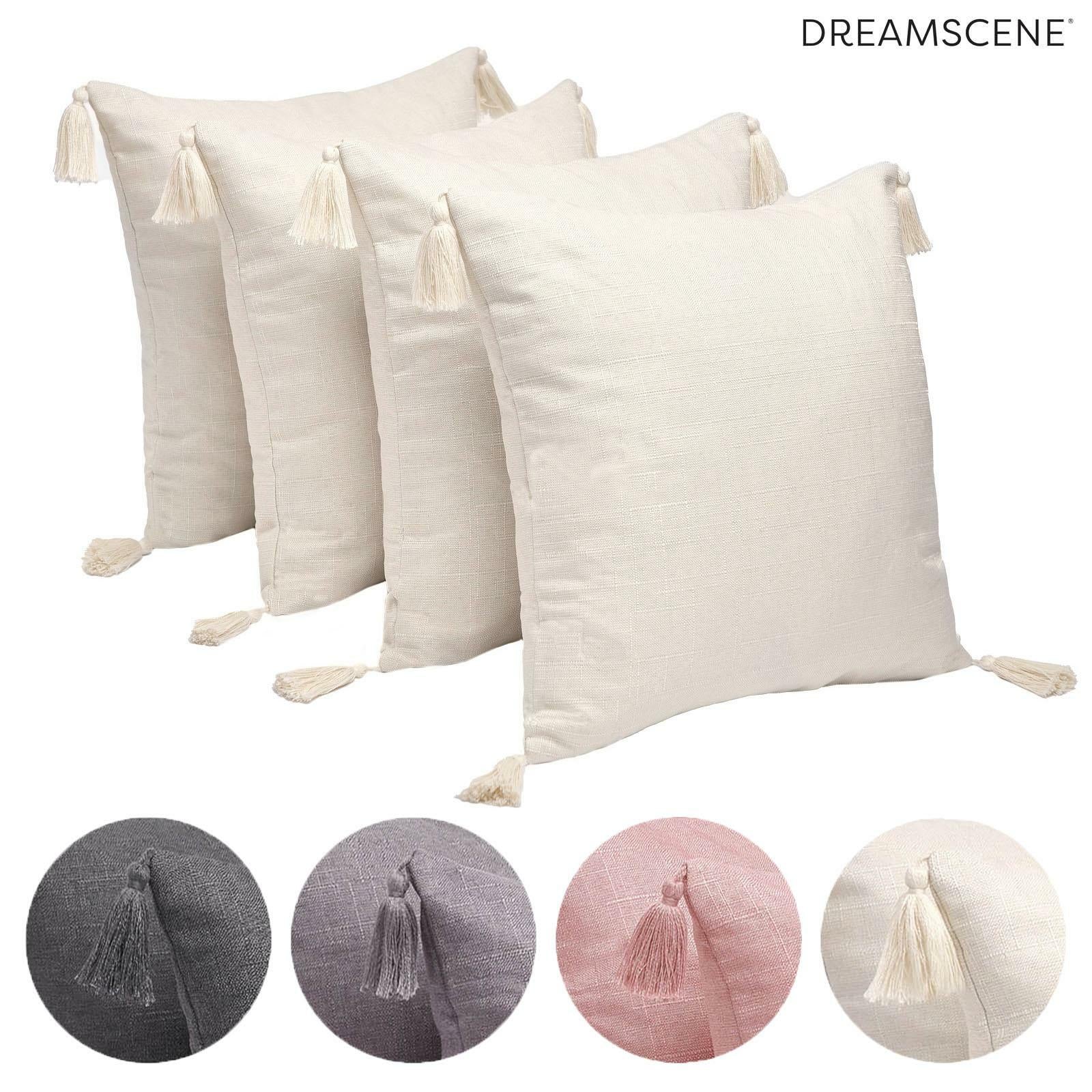 Dreamscene Tassel Pack of 4 X Cushion Covers Square Texture Weave Sofa 18" X 18