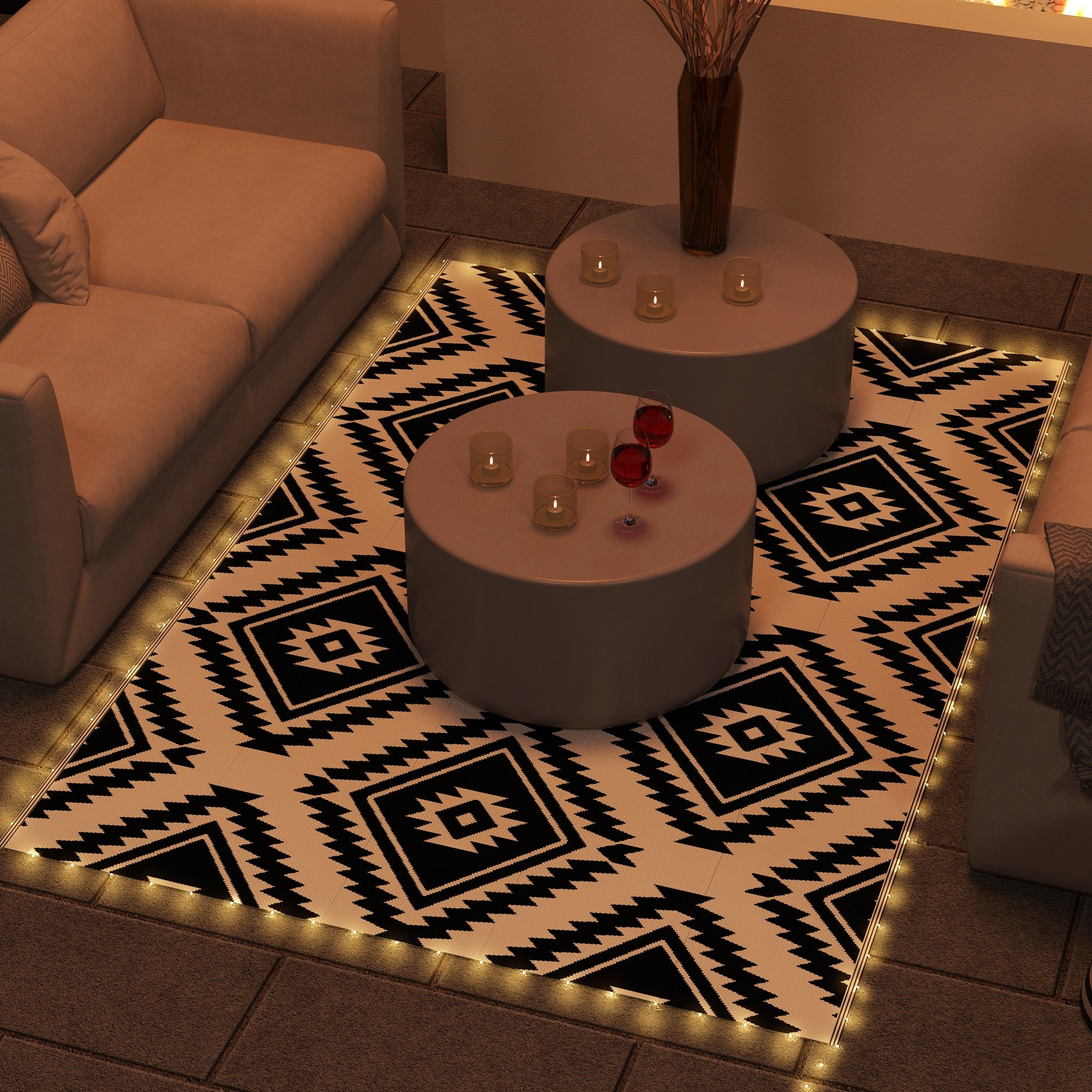 Outdoor Rug with LED String Light and Carry Bag, 182 X 274Cm