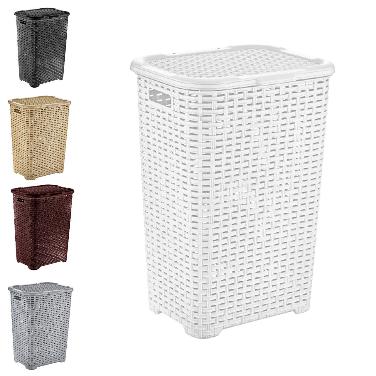 Large Rectangular Rattan Design Laundry Basket Bin Hamper Storage Plastic
