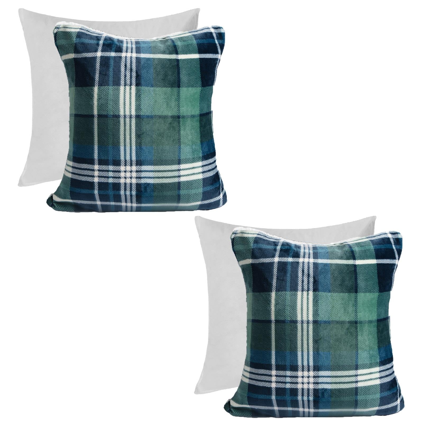 OHS Check Cushion Covers 2 Pack Flannel Fleece Square Pillowcases