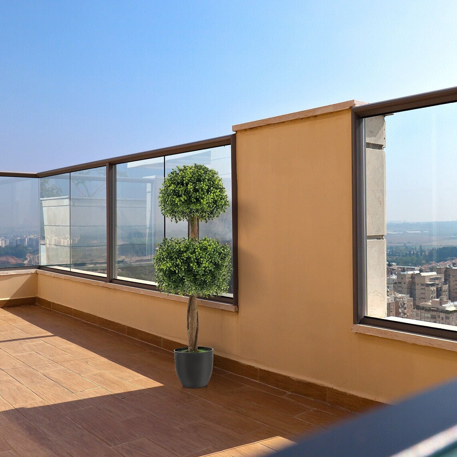 100CM Artificial Boxwood Topiary Double Ball Tree Faux Plant Fake Plant