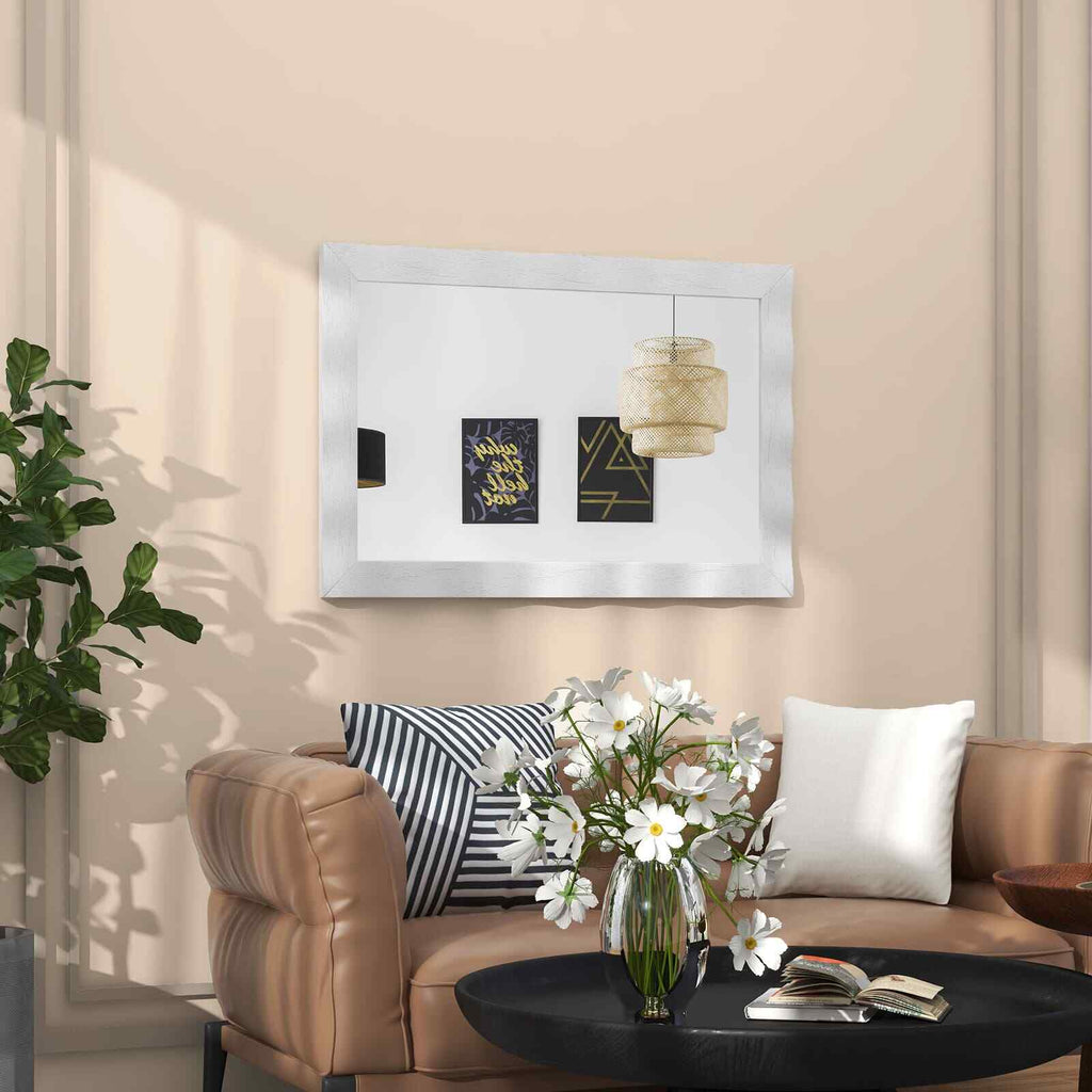 COSTWAY Farmhouse Wall Mirror 106CM X71Cm Wood Vanity Wall Mirror-White