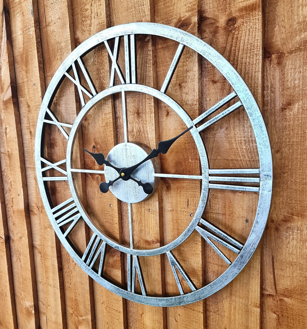 GARDEN WALL CLOCK ROMAN LARGE INDOOR OUTDOOR NUMERALS GIANT OPEN FACE METAL 58CM