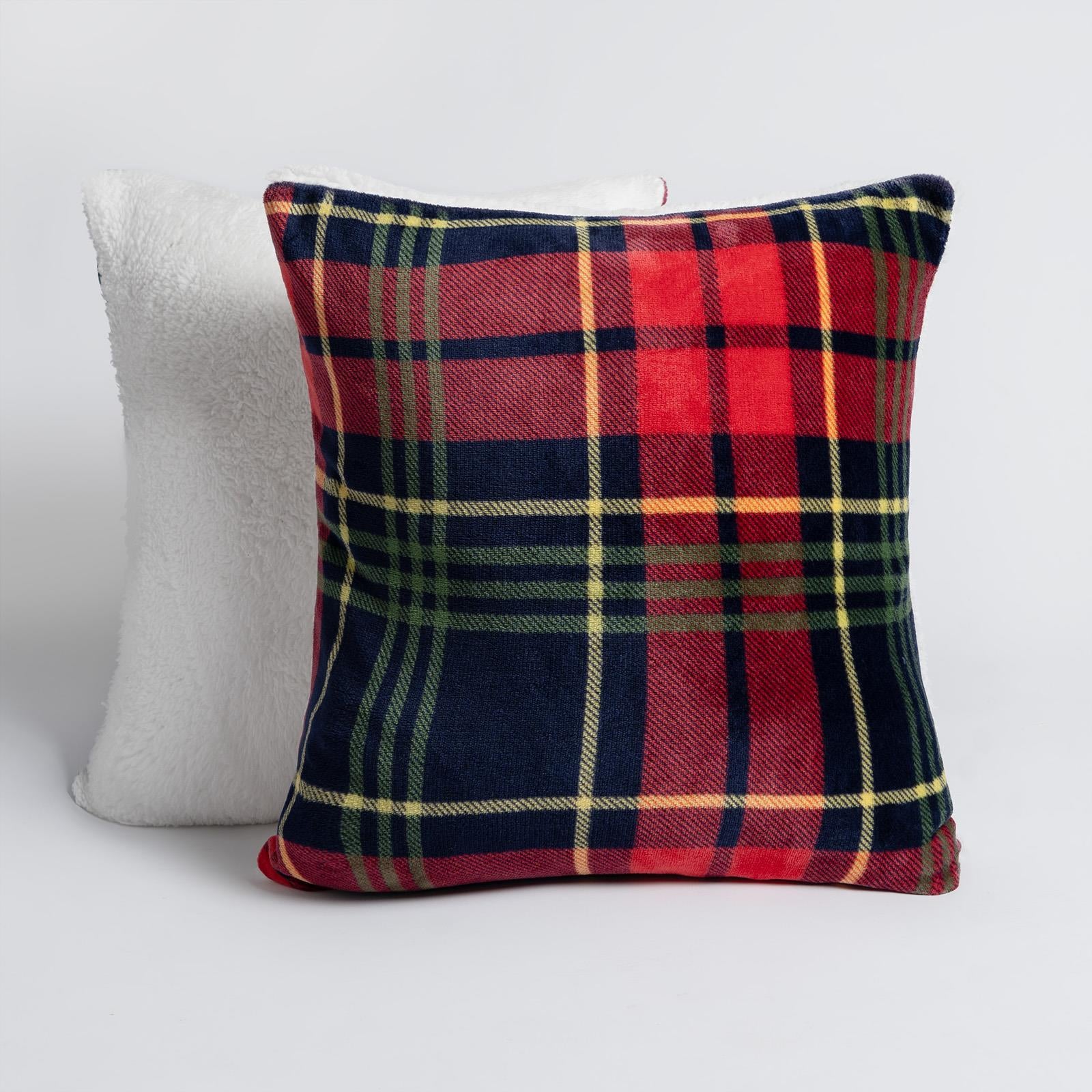 OHS Check Cushion Covers 2 Pack Flannel Fleece Square Pillowcases