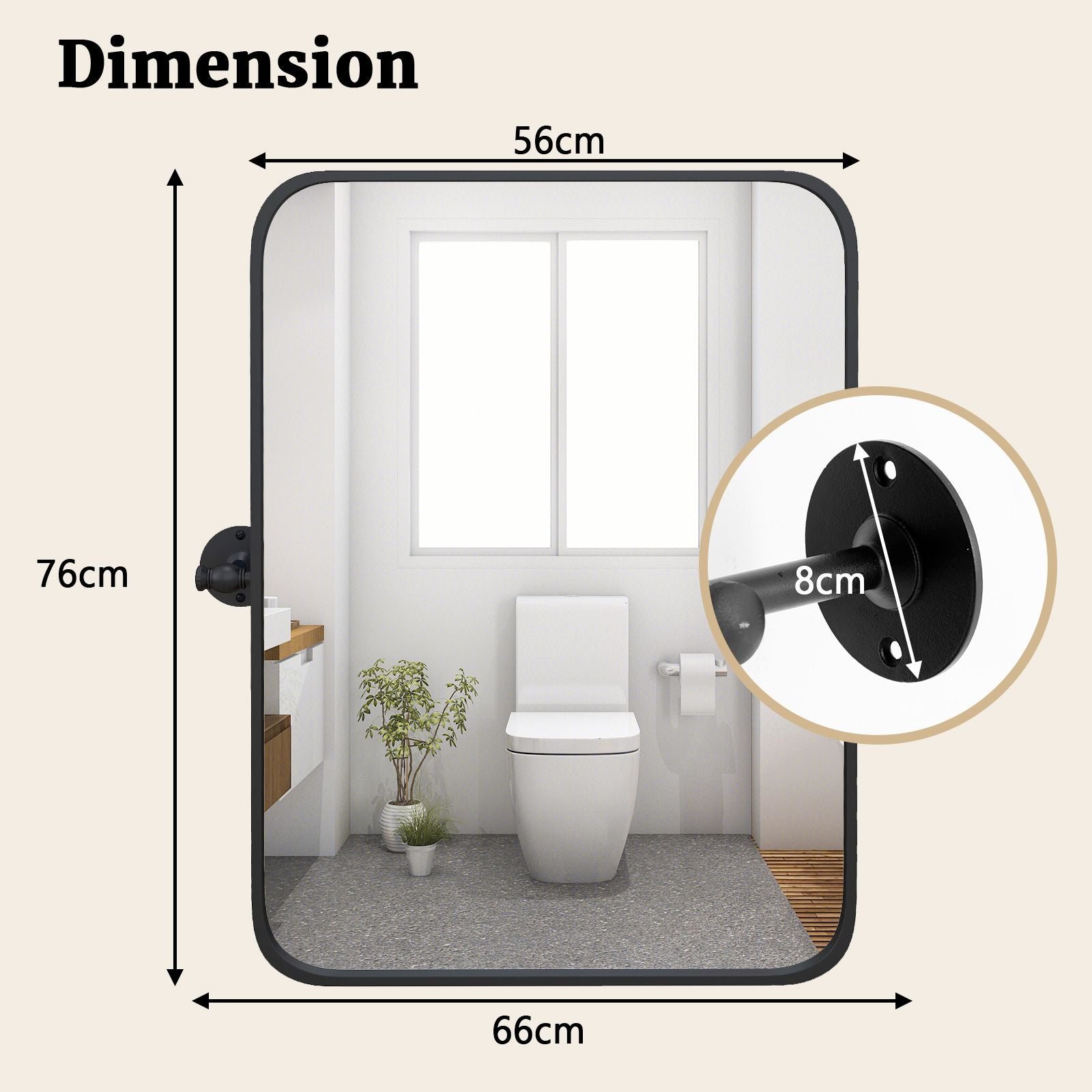 Black Metal Framed Pivot Rectangle Wall-Mounted Mirror