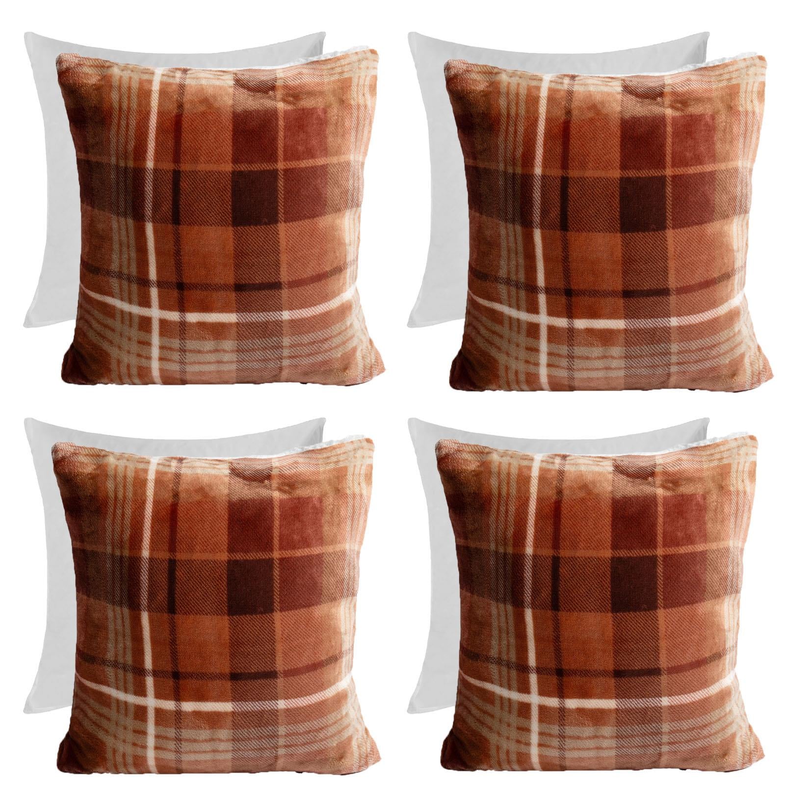 OHS Check Cushion Covers 2 Pack Flannel Fleece Square Pillowcases