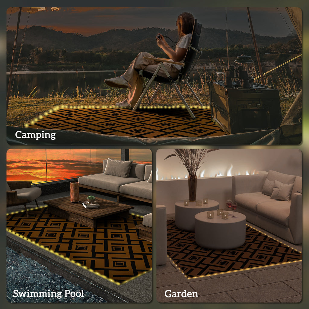 Outdoor Rug with LED String Light and Carry Bag, 182 X 274Cm