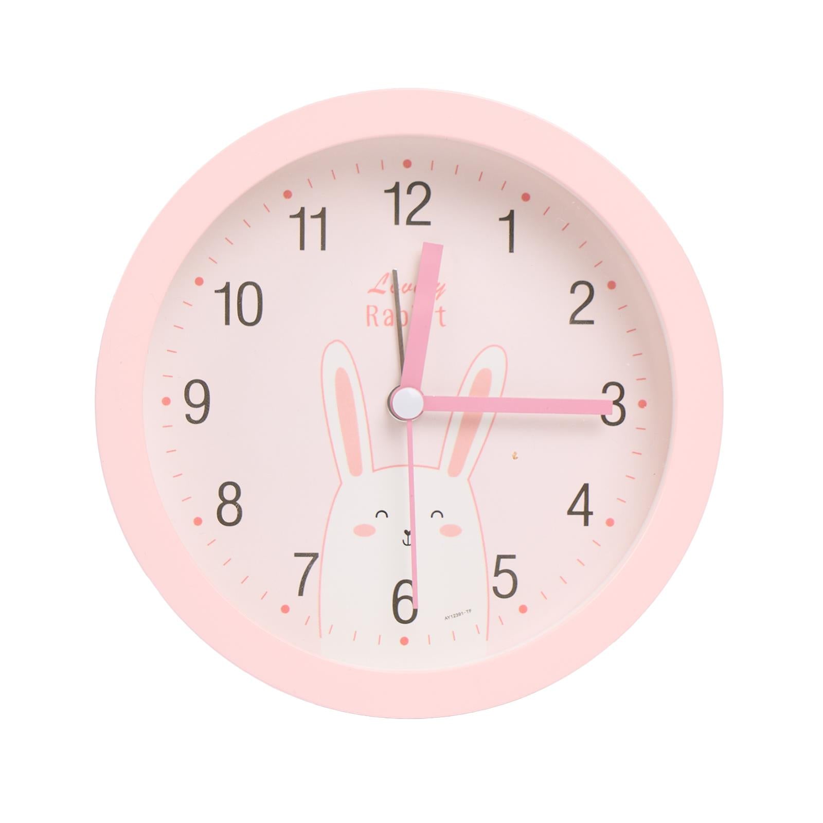 Kids Small Wall Clock Bedside Home Decor round Face Bedroom Quartz Rabbit Space