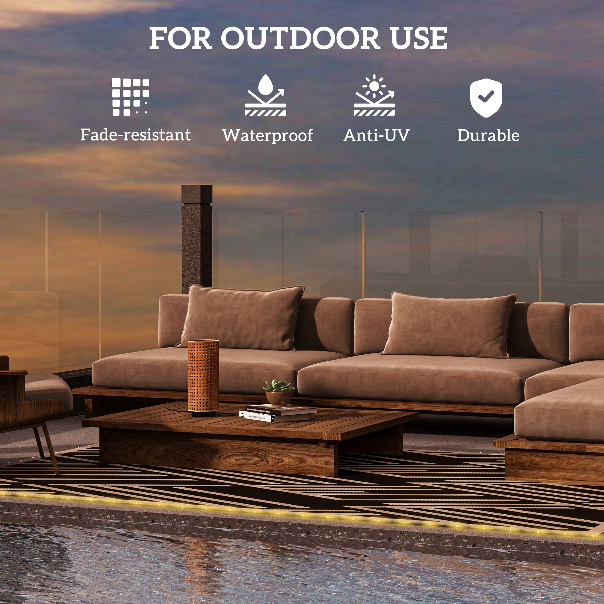 Outdoor Rug with LED String Light and Carry Bag, 182 X 274Cm