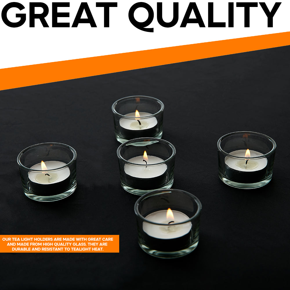SET of 12 CIRCLE TEA LIGHT PILLAR CANDLE HOLDERS MODERN CLEAR GLASS DESIGN ZENO