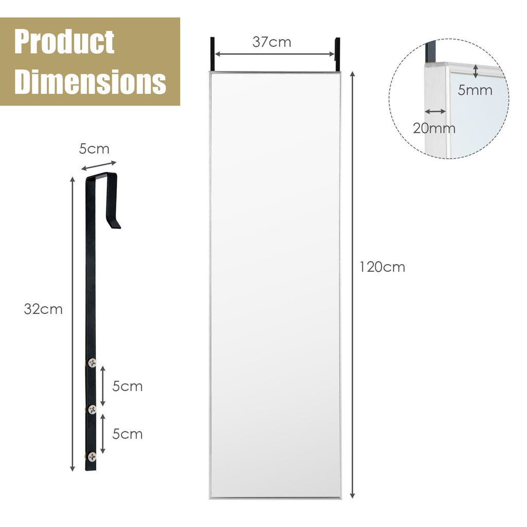 120 X 37 Cm Full Length Wall Hanging Mirror with Adjustable Hook