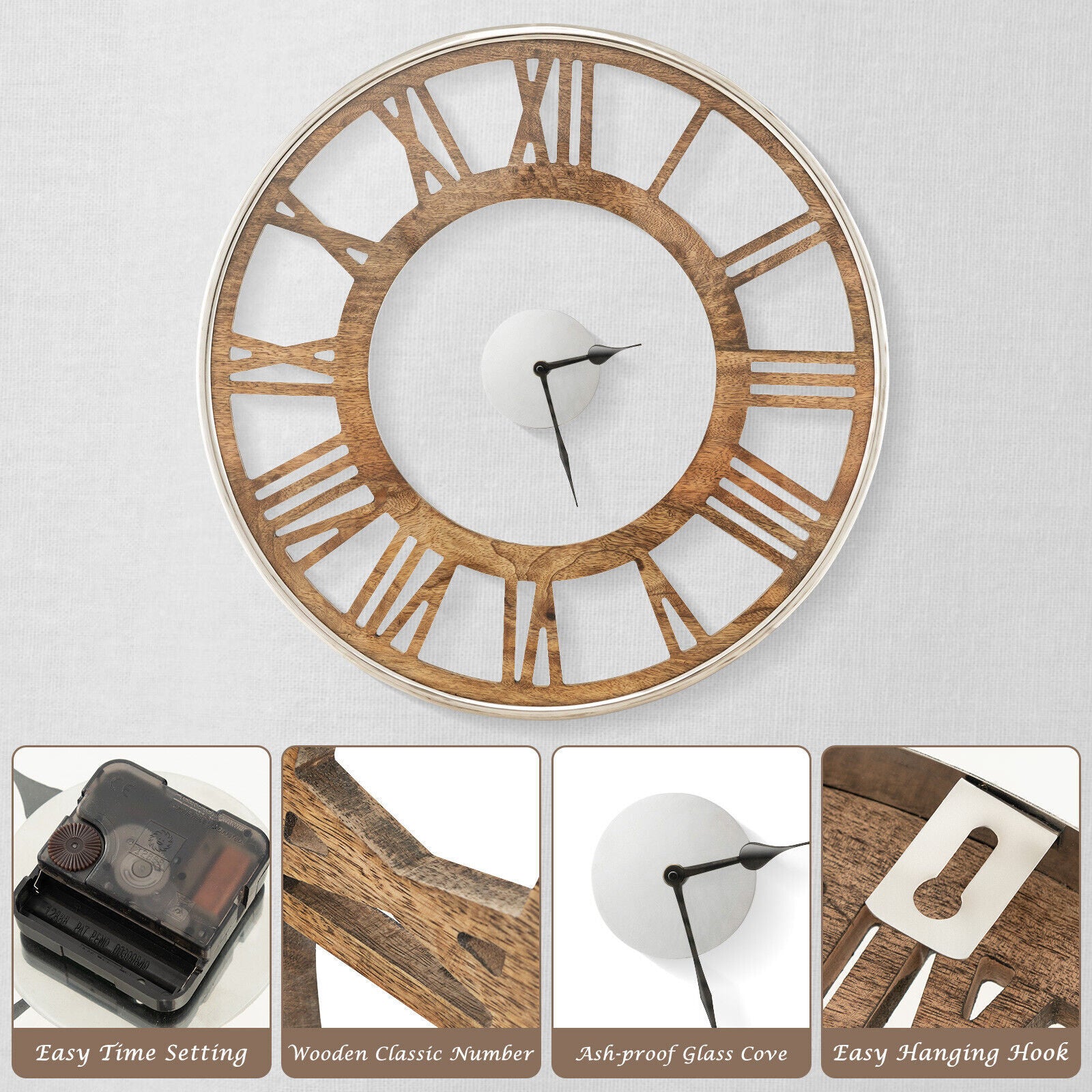 20 Inch Silent Wall Clock Non-Ticking Large Decorative Modern Wall Clock