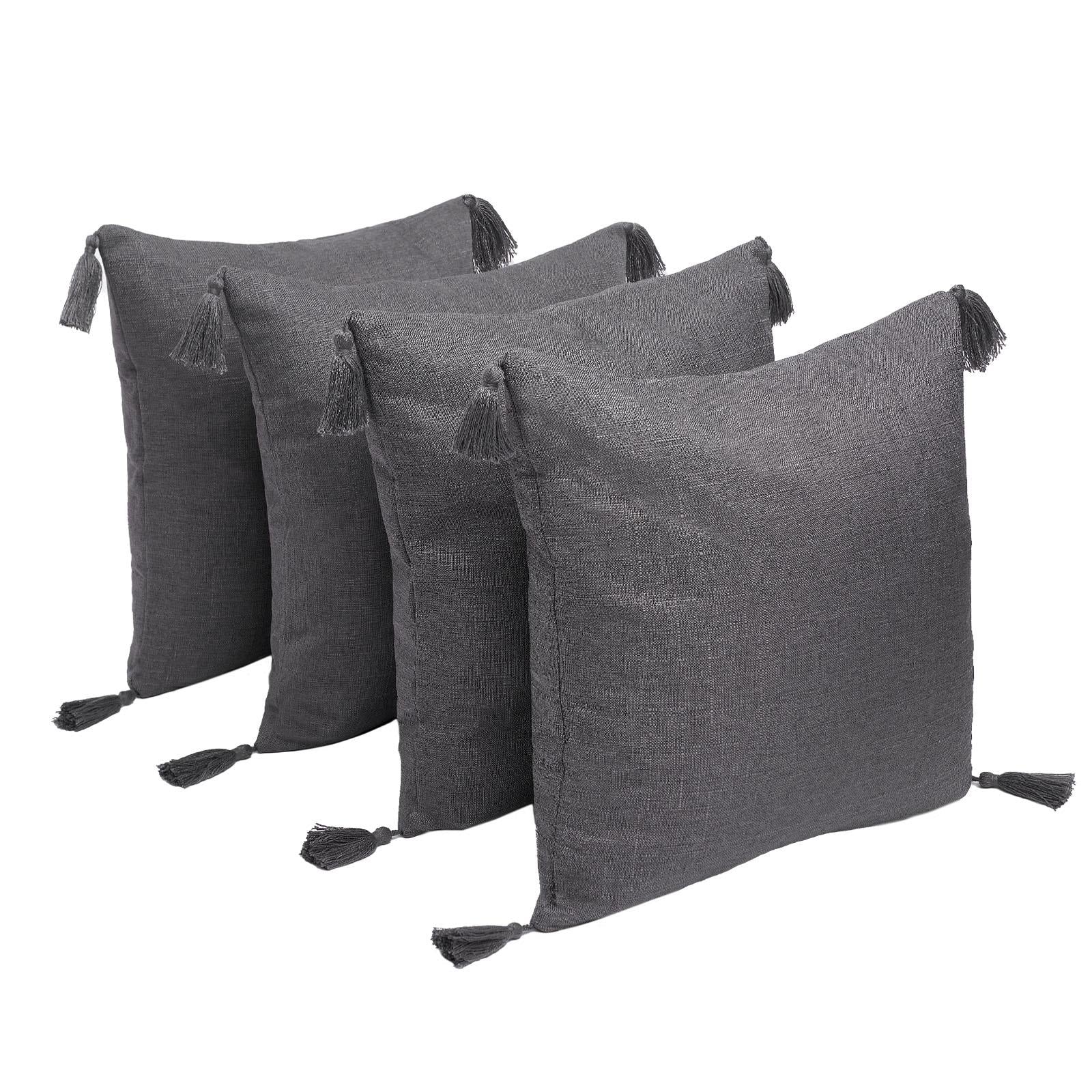 Dreamscene Tassel Pack of 4 X Cushion Covers Square Texture Weave Sofa 18" X 18