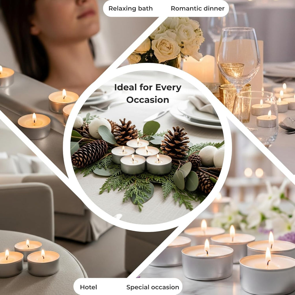 100 Tea Night Lights Candles 8 HOUR LONG BURN Unscented Tealights Nightlight 8HR