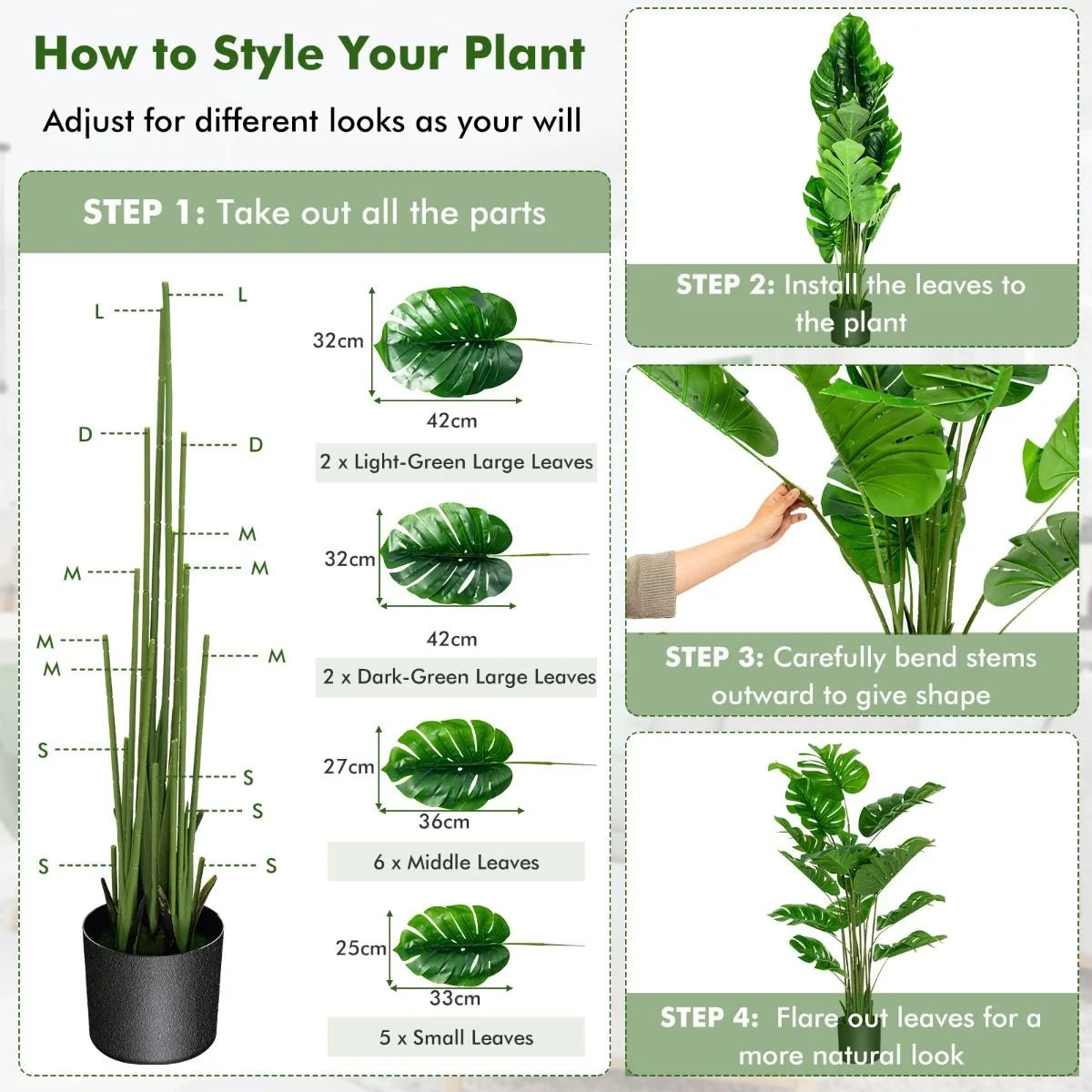 1.2/1.5 Meter Artificial Monstera Plants for Indoor Decoration