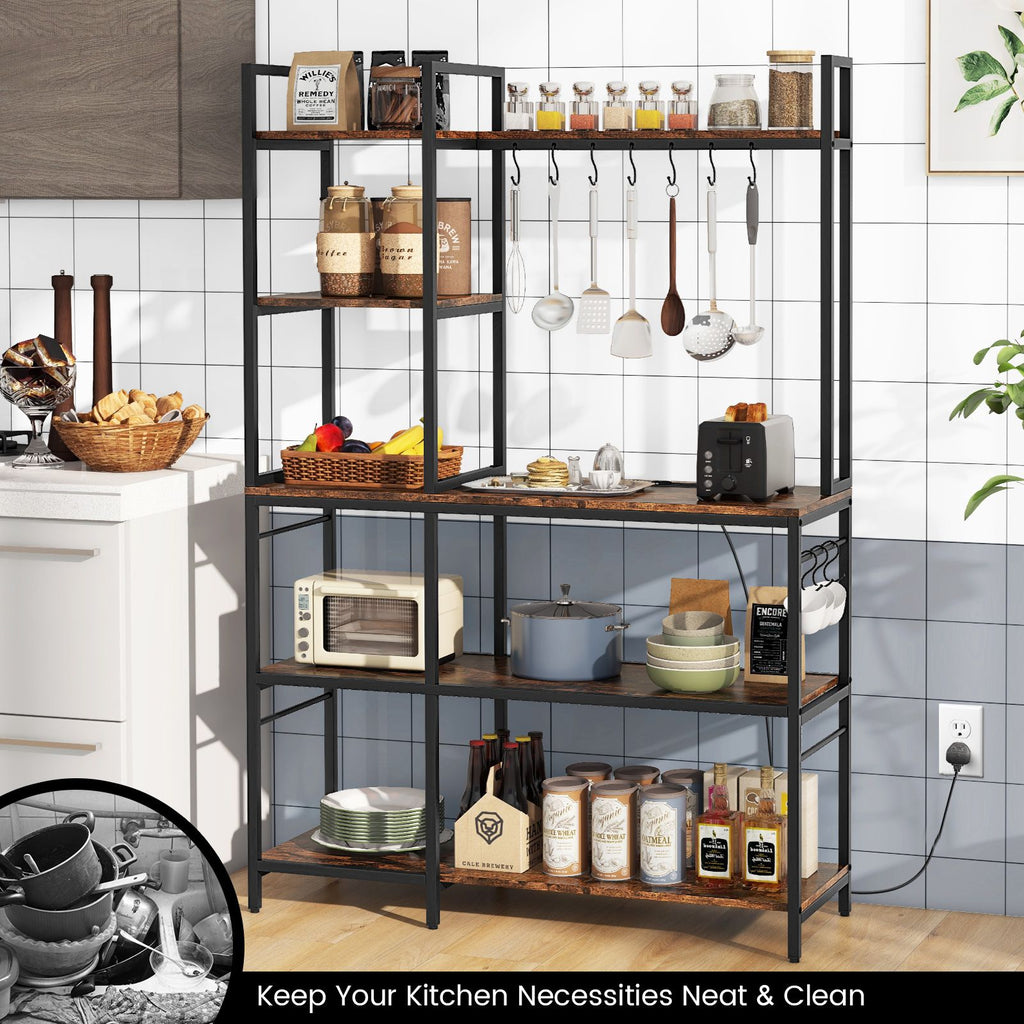 Bakers Rack with Power Outlets and 10 S-Shaped Hooks