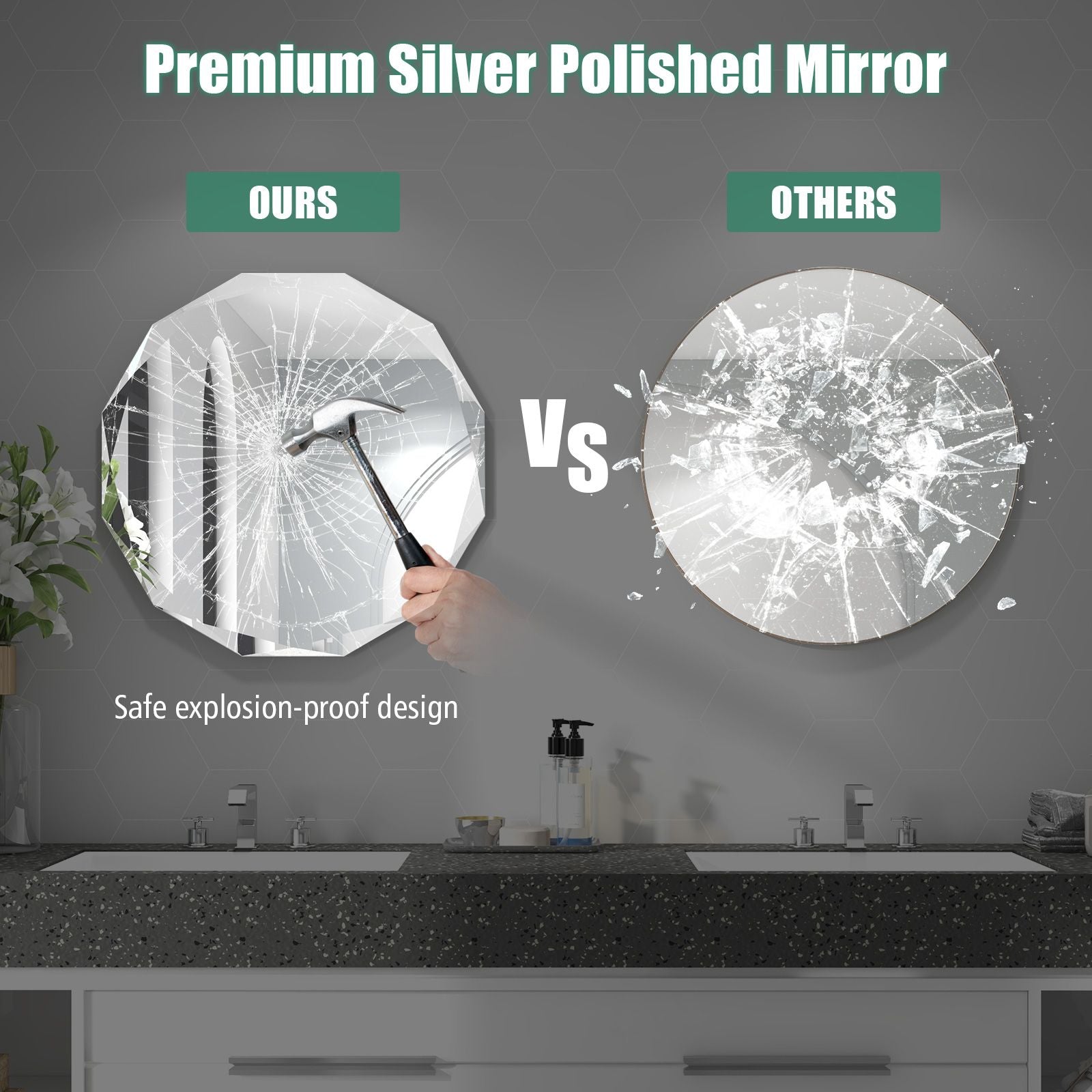Premium Silver Polished Frameless Wall Mount Mirror