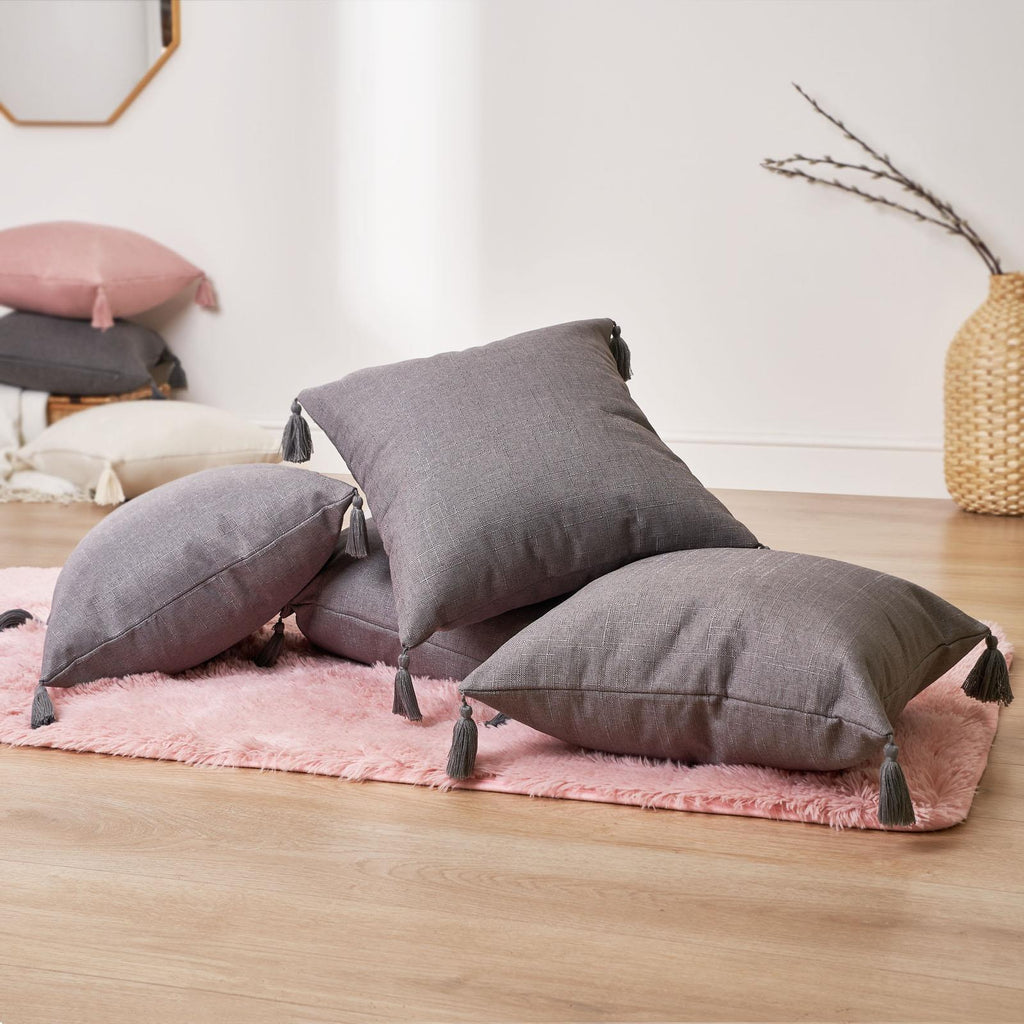 Dreamscene Tassel Pack of 4 X Cushion Covers Square Texture Weave Sofa 18" X 18