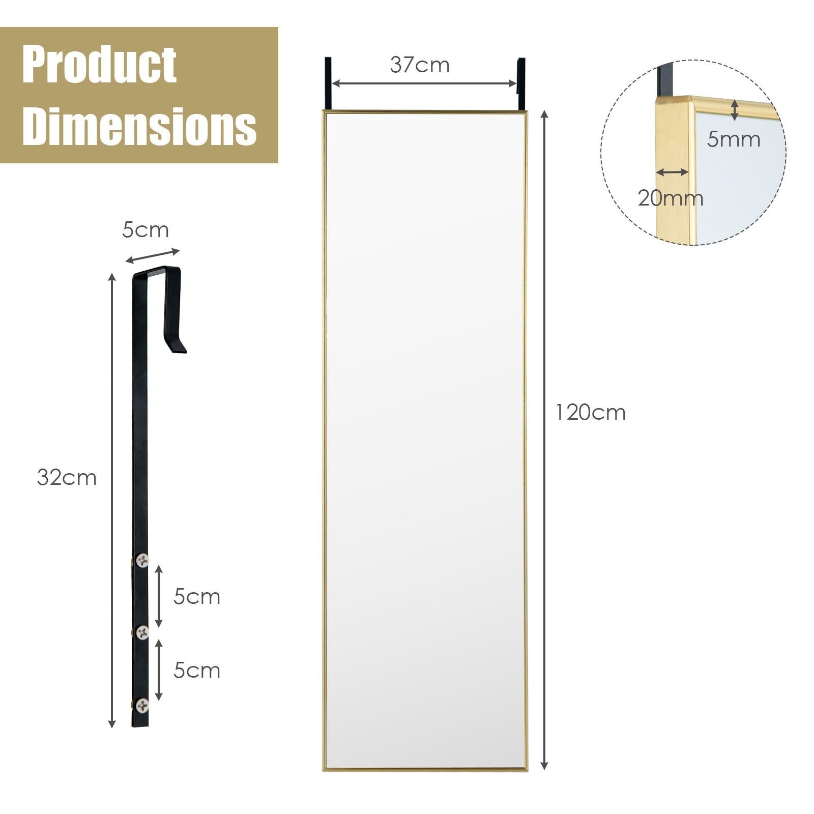 120 X 37 Cm Full Length Wall Hanging Mirror with Adjustable Hook
