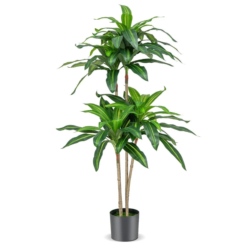 140 CM Tall Fake Dracaena Plant with 92 Leaves and Built-In Cement Pot