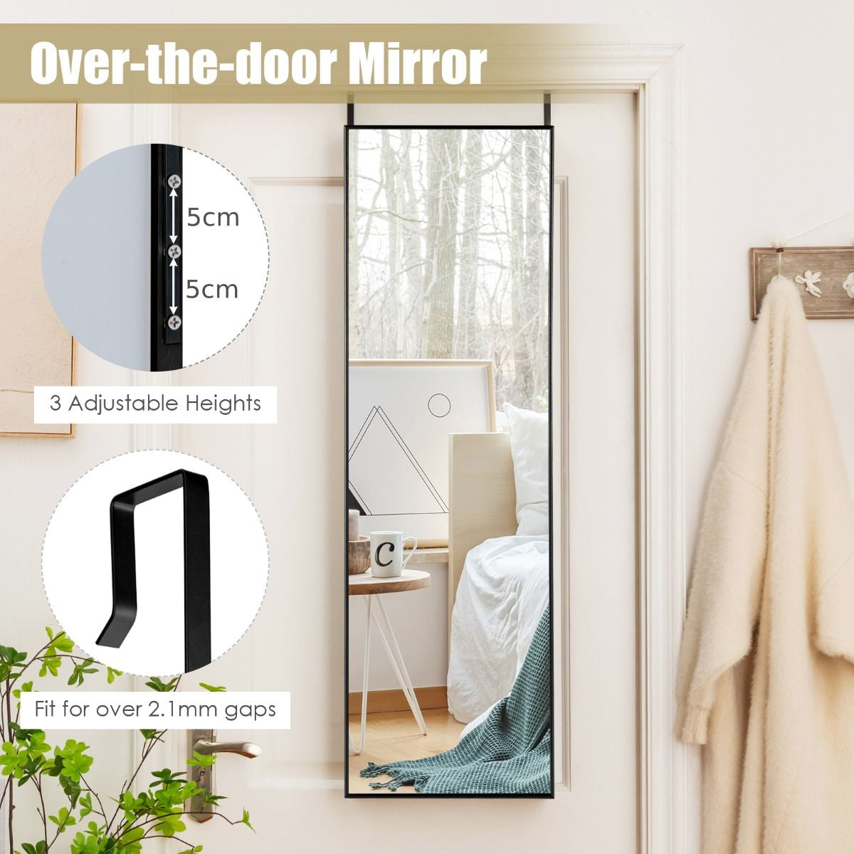 120 X 37 Cm Full Length Wall Hanging Mirror with Adjustable Hook