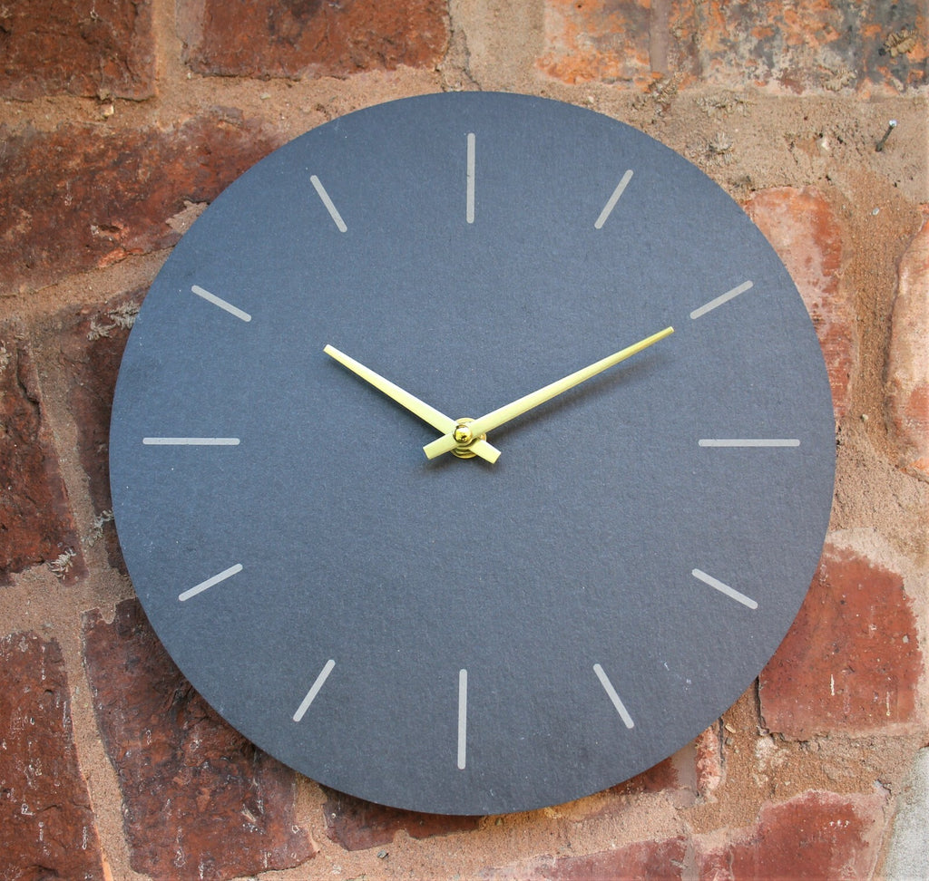Wall Clock Grey Natural Slate Garden Indoor Outdoor Hand Finished Clock 30Cm