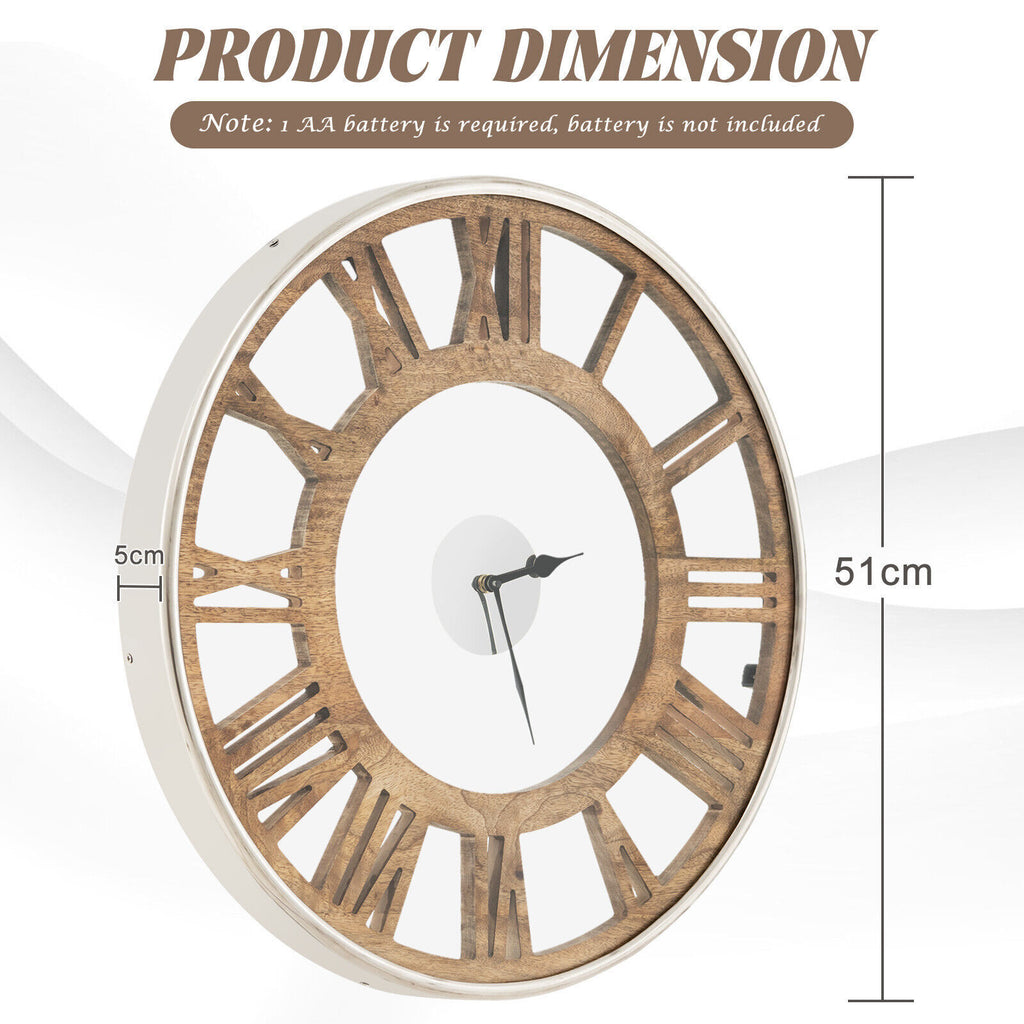 20 Inch Silent Wall Clock Non-Ticking Large Decorative Modern Wall Clock