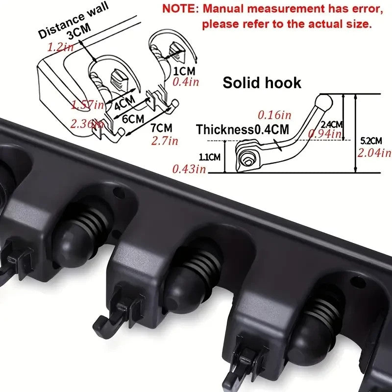 Heavy-Duty Mop Holder with 5 Slots & 6 Hooks - Perfect for Indoor/Outdoor