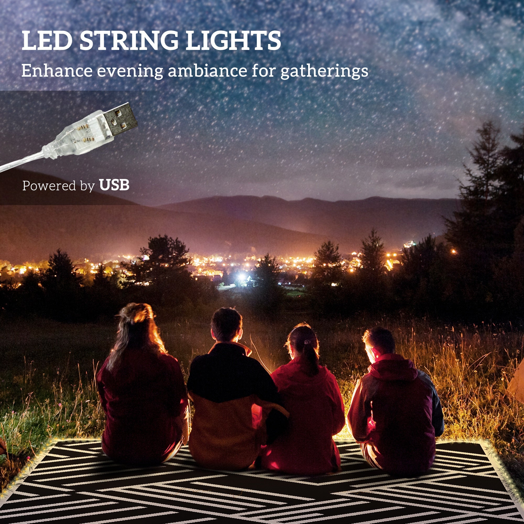 Outdoor Rug with LED String Light and Carry Bag, 182 X 274Cm