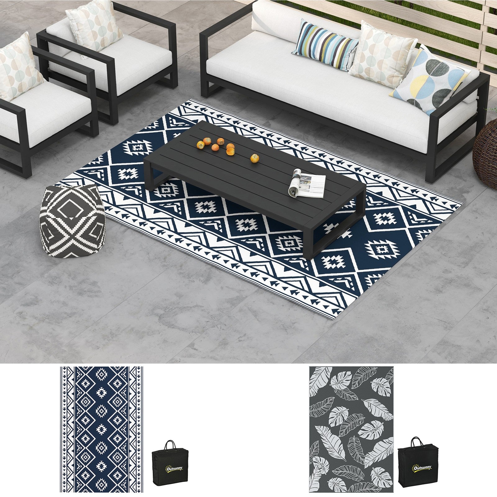 Reversible Outdoor Rug W/ Carry Bag for RV Camping Beach