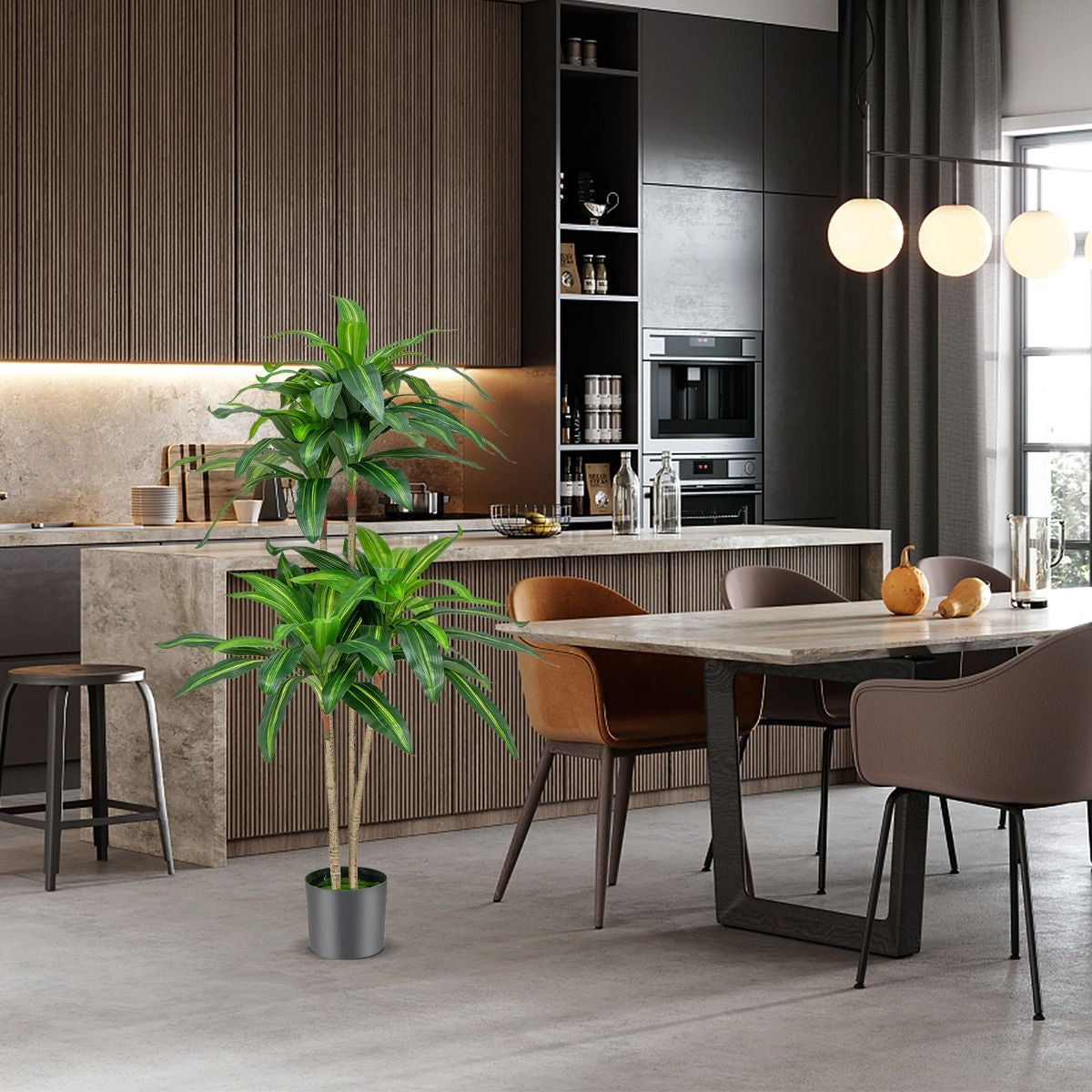 140 CM Tall Fake Dracaena Plant with 92 Leaves and Built-In Cement Pot