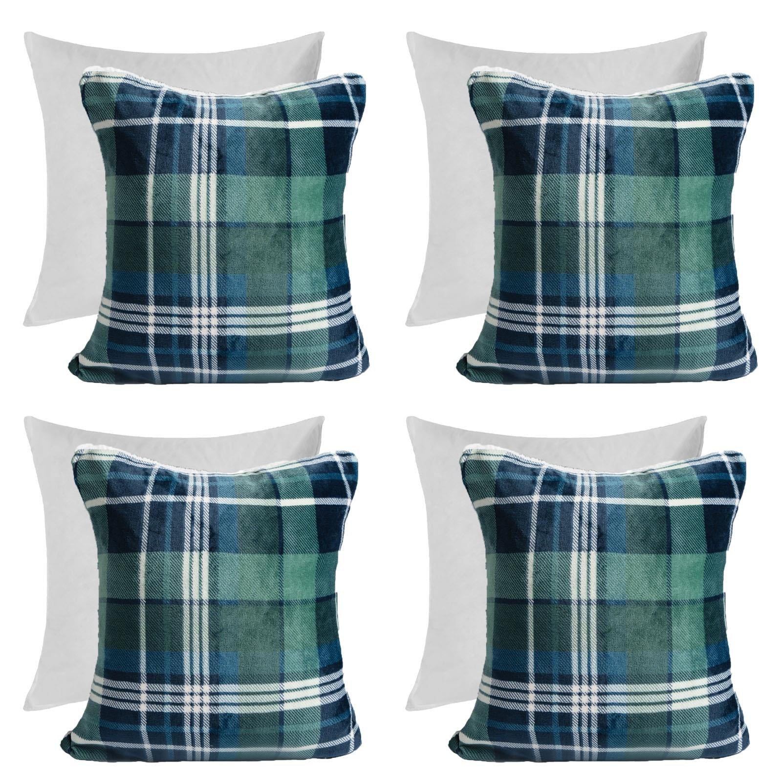 OHS Check Cushion Covers 2 Pack Flannel Fleece Square Pillowcases