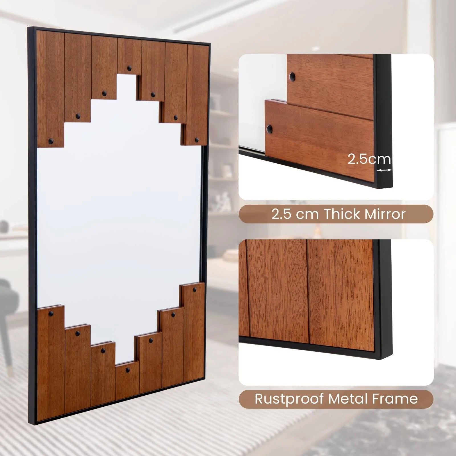 Decorative Rectangle Wall Mirror with Piano Key-Shaped Frame