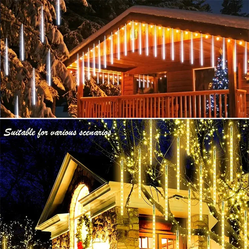 8 Tubes LED Meteor Shower Light EU Plug Street Outdoor Lighting New Year Tree Christmas Decorations for Home