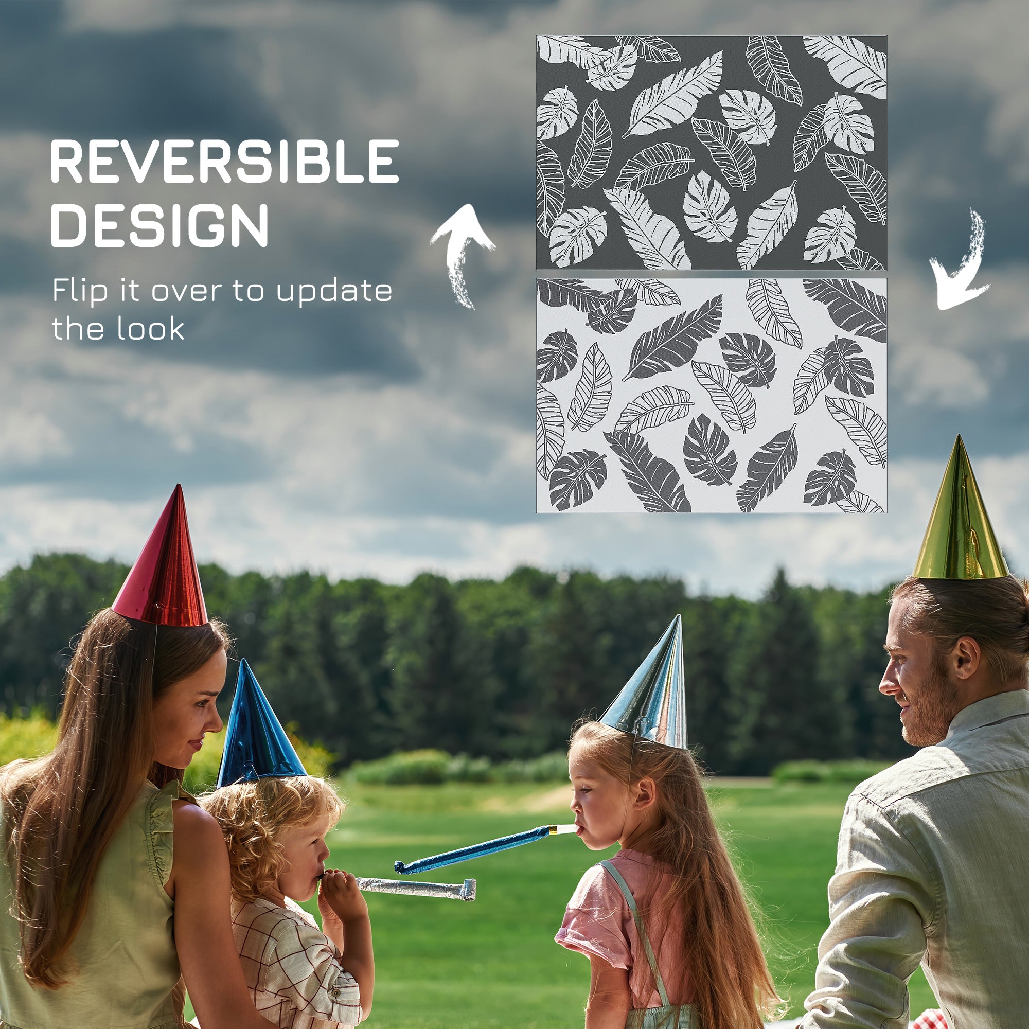 Reversible Outdoor Rug W/ Carry Bag for RV Camping Beach